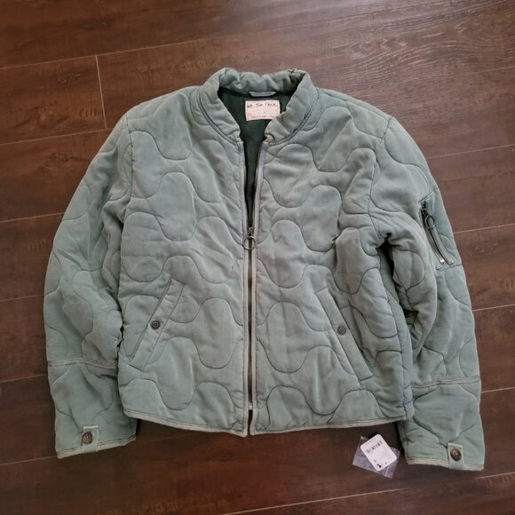 Free People Aura Liner BomberJacket Women L Boho Indie Grunge Green Hipster Y2K - Picture 3 of 8